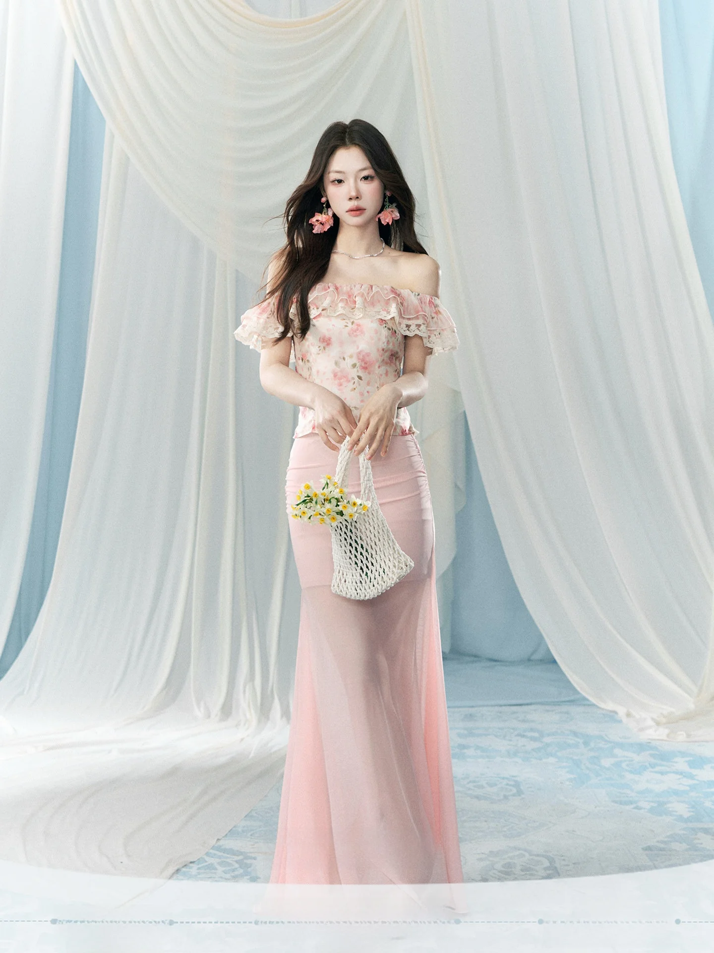 

High Waist A-Line Skirt Women's Pink Mesh Half Body Skirts Spring Summer New Style Slimming Butt Covering Skirts