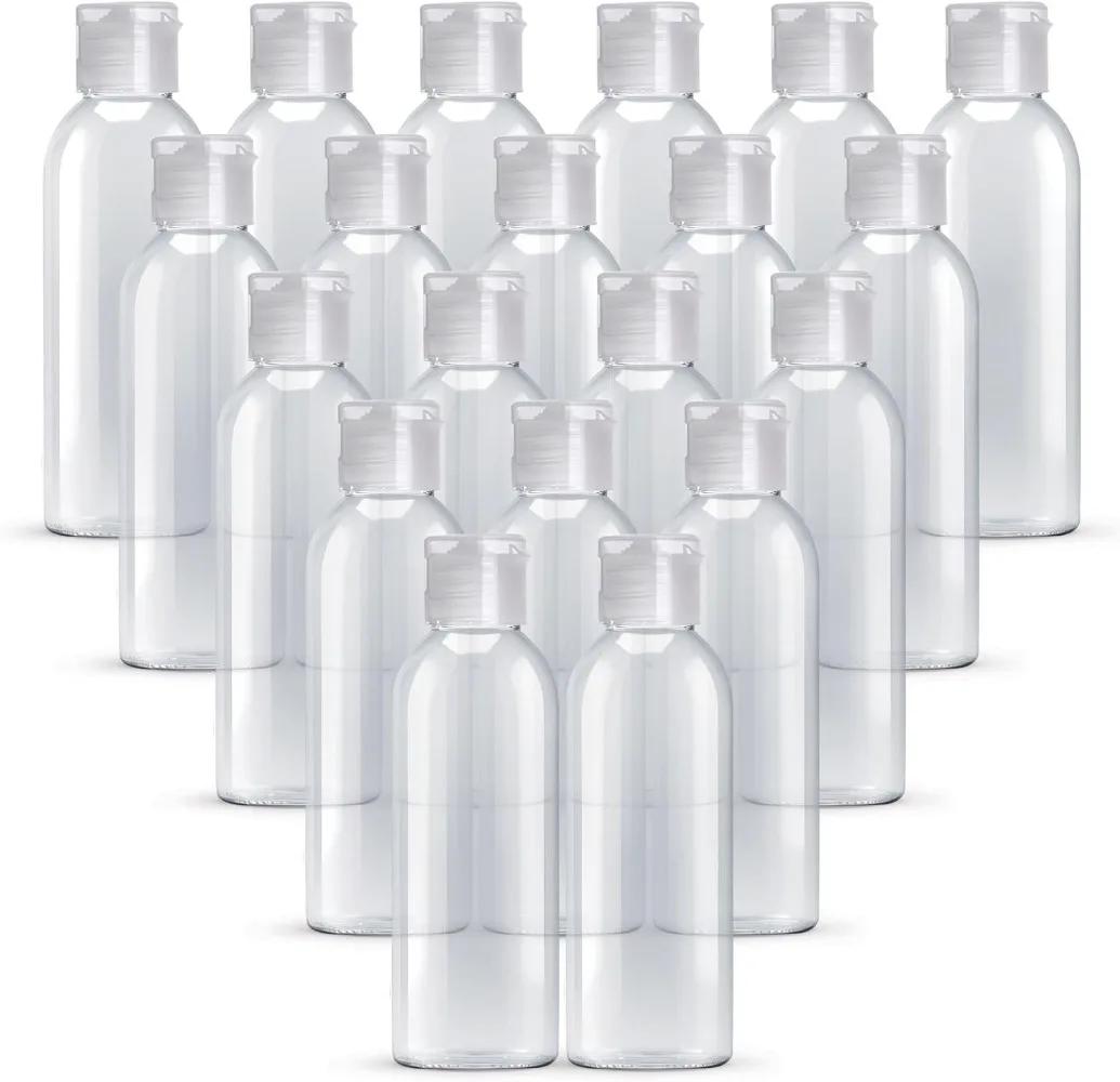 

20 шт., 100 мл, прозрачные пластиковые дорожные бутылки, пустые многоразовые контейнеры с откидной крышкой, герметичные для туалетных принадлежностей