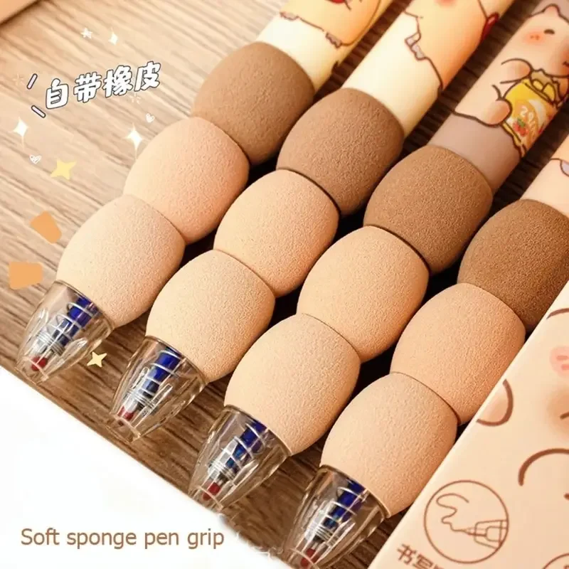 4Pcs Cartoon Capibara Erasable Pencil Gradient Sponge Neutral Press Move Pen Elementary School Blue Pen Erasable Pen