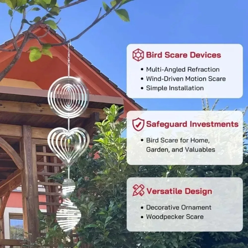 3D Whirligigs Garden Wind Spinner Flowing Illusion Mirror Outdoor Farm Yard Bird Deterrent Hanging Decor Metal