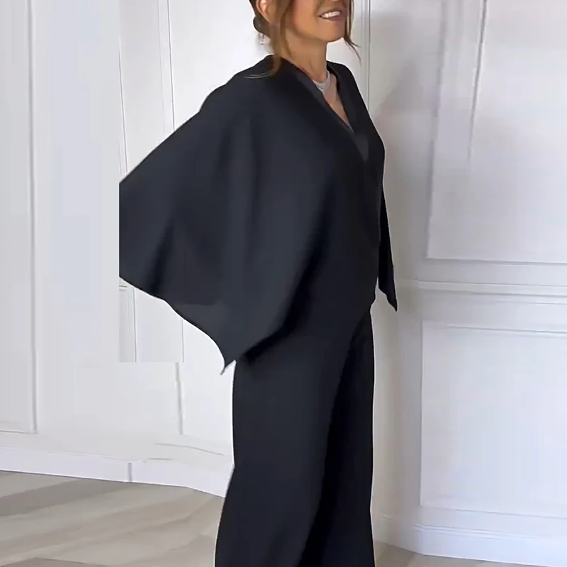 

Темпераментный женский комбинезон, однотонный свободный женский комбинезон с широкими штанинами, элегантный простой комбинезон с v-образным вырезом и высокой талией, комбинезоны