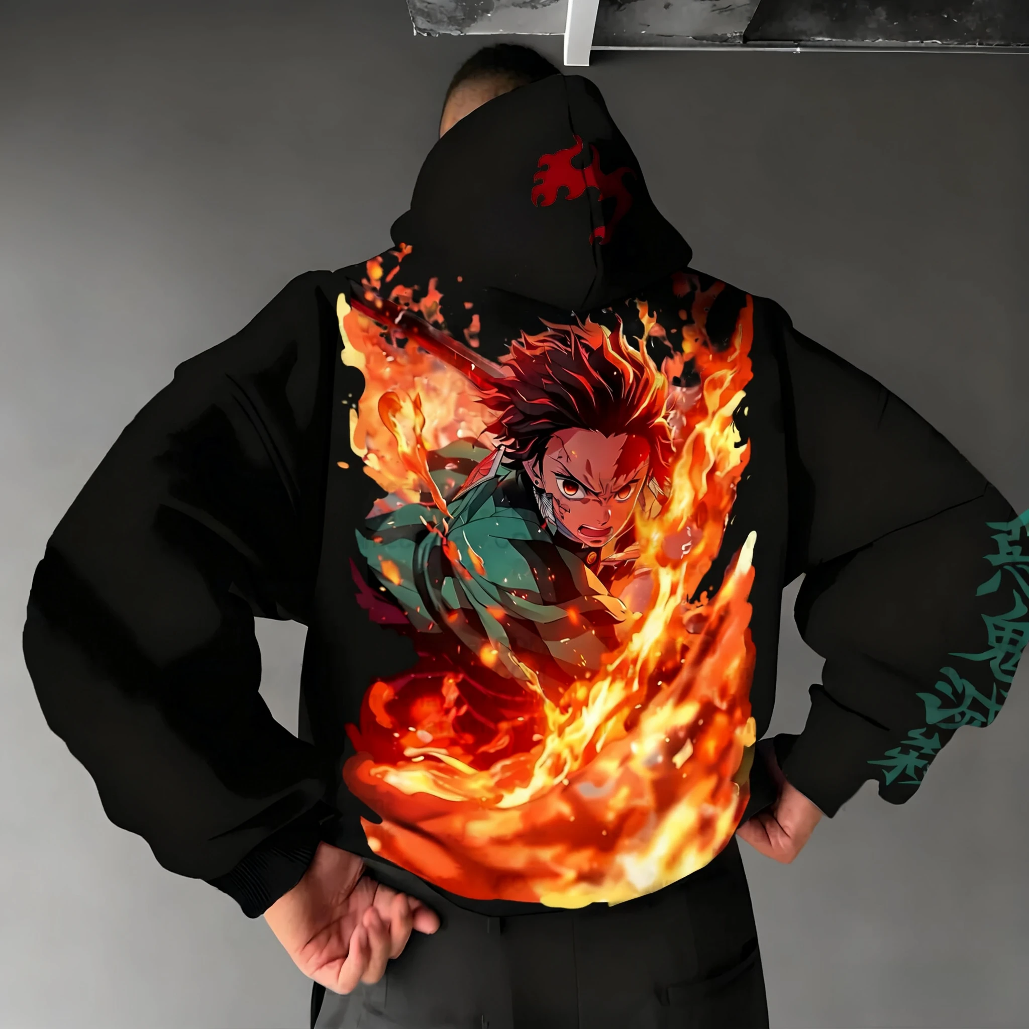 Bluza z kapturem Demon Slayer 2025 Jesień/Zima Nowa Męska Kamado Tanjirou Anime Nadruk Street Hip Hop Trend Y2K Casual Luźna