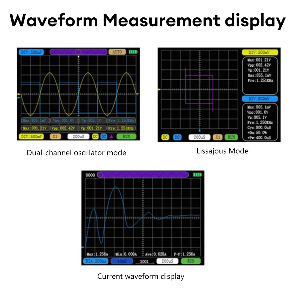 Imagem -04 - Mini Osciloscópio Digital 10mhz Taxa de Amostragem 50m Bandwidth Dual Channel Handheld Signal Generator para Reparação Eletrônica Diy