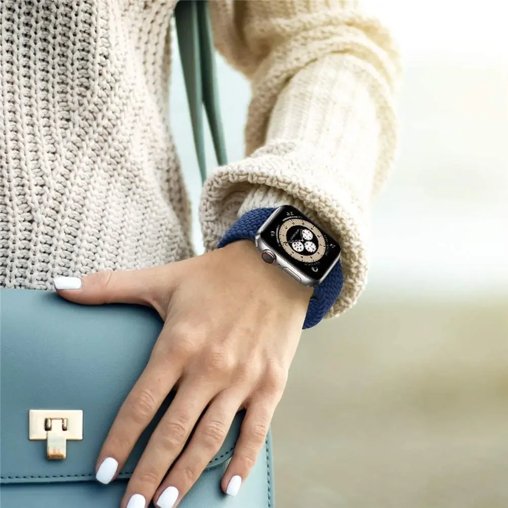 Nylon Braided Solo Loop For Apple Watch Ultra2 10 9 8 7 6 5 4 SE 49mm 46mm 45mm 41mm 44mm Adjustable Elastic Strap iWatch 3 Band