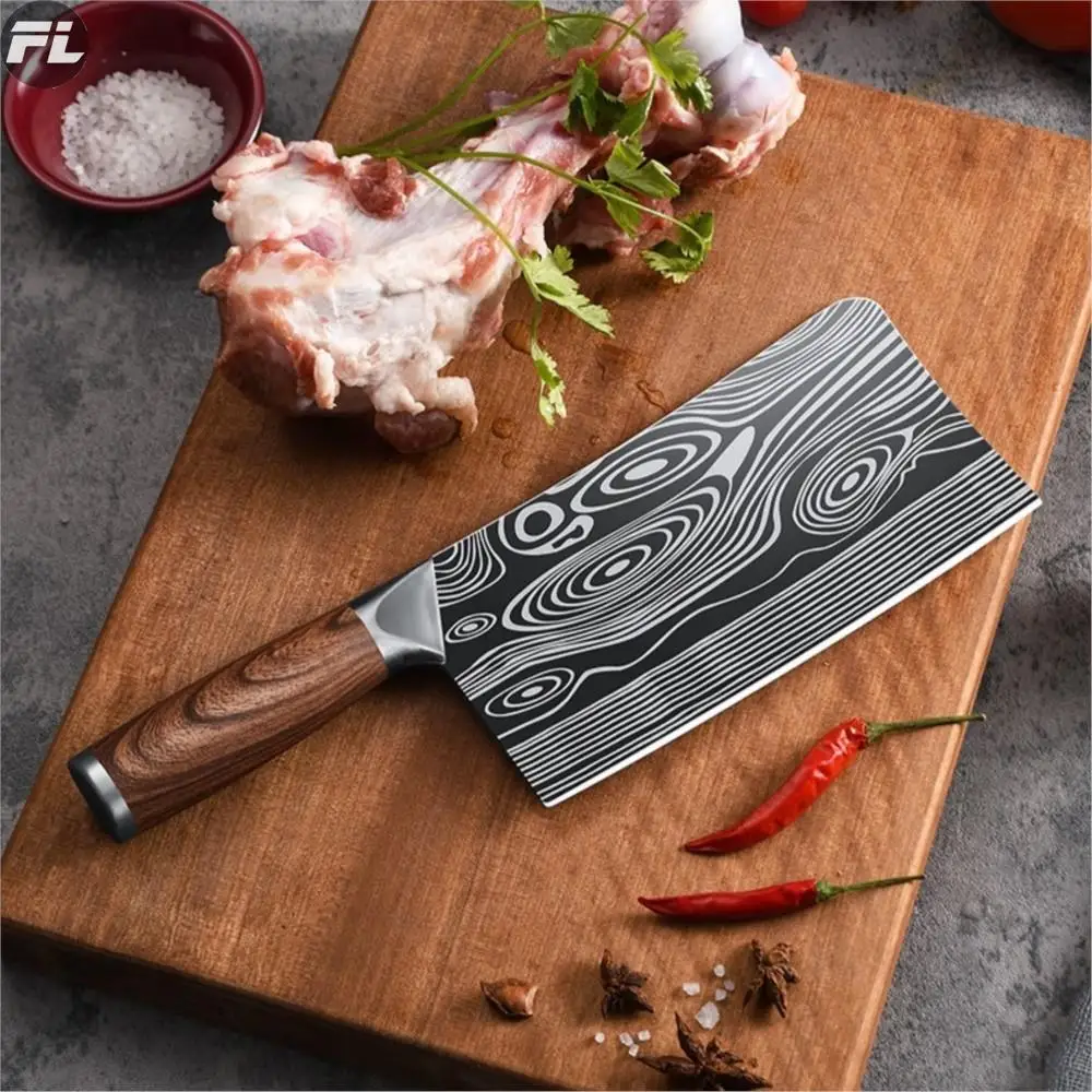 4Cr13 Stainless Steel Cutter Set Cutting Dual Use Unique Pattern Comfortable Feel Durable Steel Head Handle Kitchen Knife