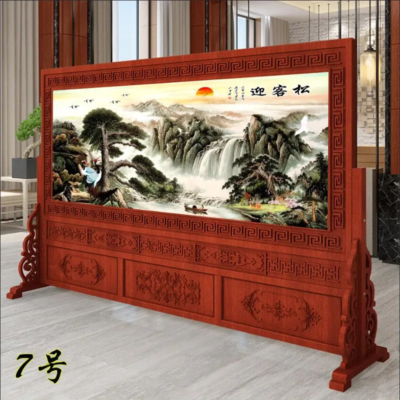 Chinese style door solid wood screen partition office company living room double-sided school hall entrance block walnut