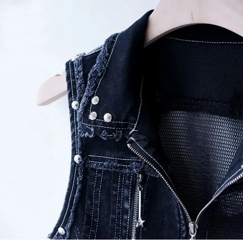 Summer Women's Denim Shorts Suit Women Letter Printing Hollow Out Denim Vest Waistcoat Jeans Shorts 2025 Lady Sets White Black
