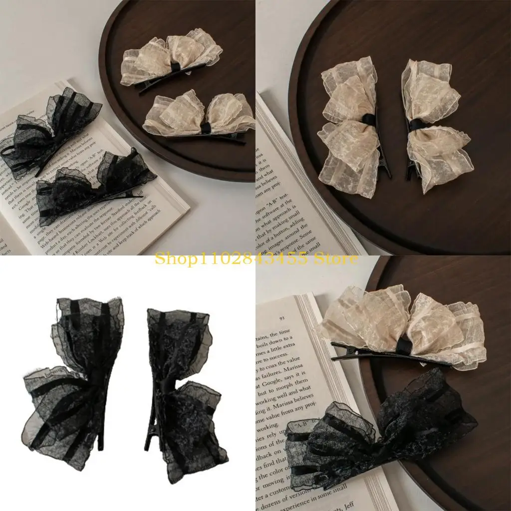 

49MC Big Gauze Bowknot Hair Barrettes for Women Large Bow Hairpin Mesh Pleated Bow Hair Side Clip Party Hair Accessories