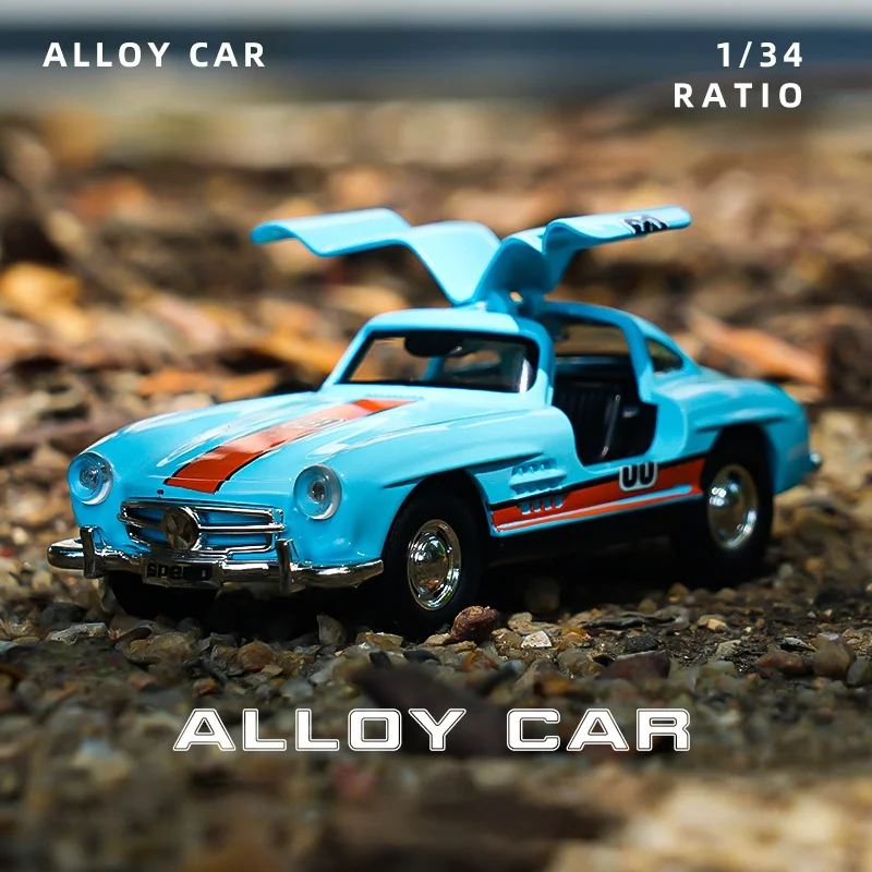 نموذج سيارة محاكاة بمقياس 1:36 مع أبواب مقصية قابلة للفتح - لعبة مجموعة نماذج سيارات السباق الرجعية من سبيكة التراجع