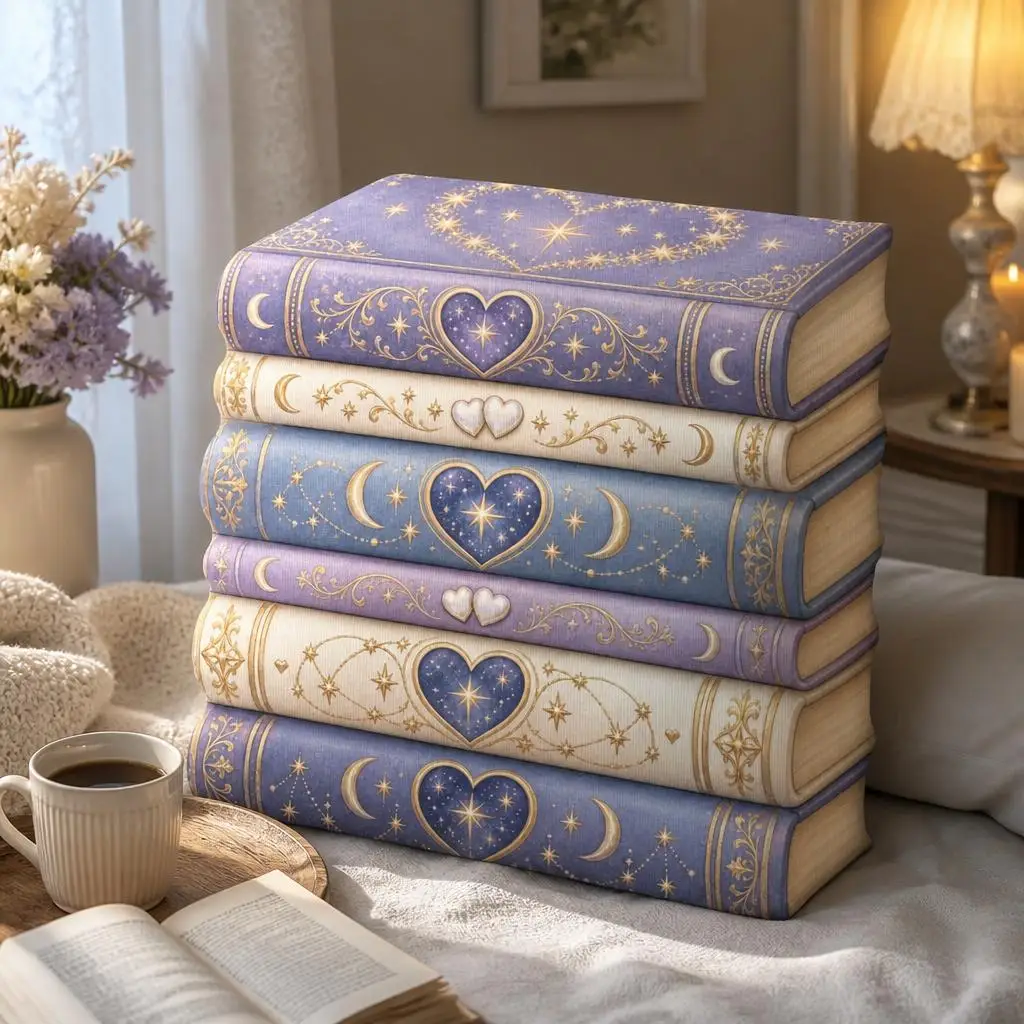 Celestial Books Plush Pillow Moon Stars Fantasy Reading Cushion Irregular Stuffed Throw Pillow Book Lover Home Decor Gift