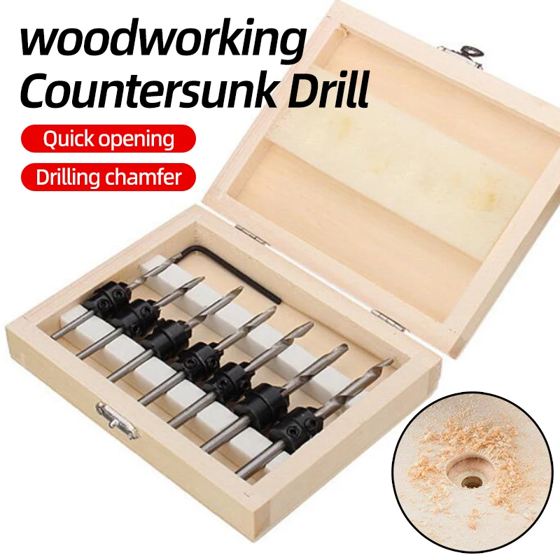 

Woodworking Drilling Pilot Holes Depth Stop Collars Chamfer Counterbore Screw Hole Drill Tools Tapered Countersink Drill Bit Set