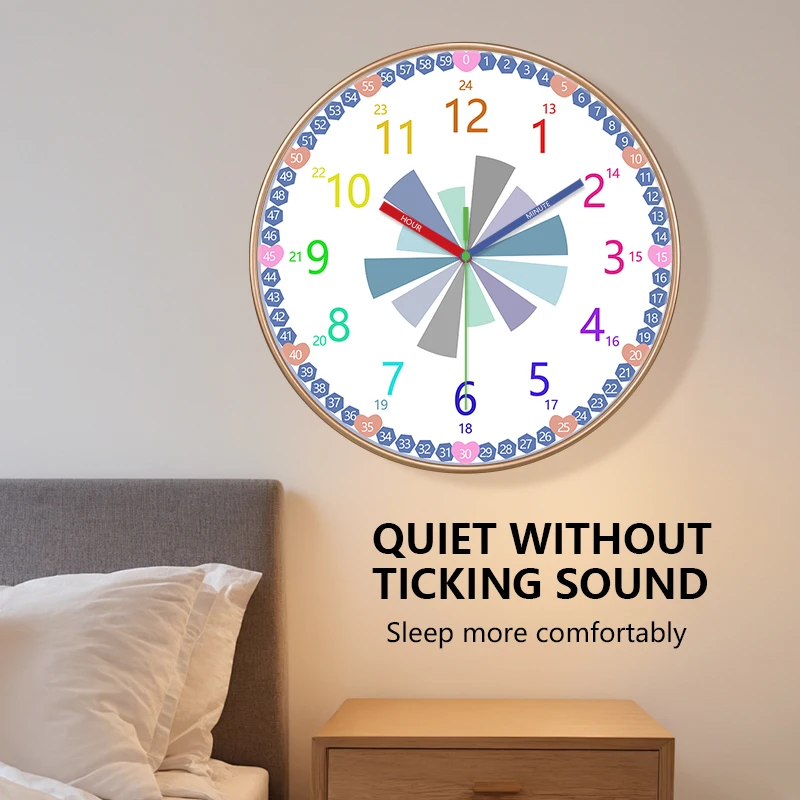 Educational Wall Clock Time Management Colorful Kids Clock with 24 Hour Markers for Bedroom Nursery Classroom Home Decor