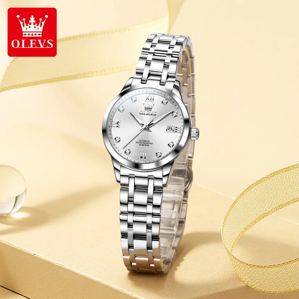 OLEVS 9946 Womens Watch Original Elegant Automatic Mechanical Watch Stainless Steel Date Watch With Box Watches Luxury Women