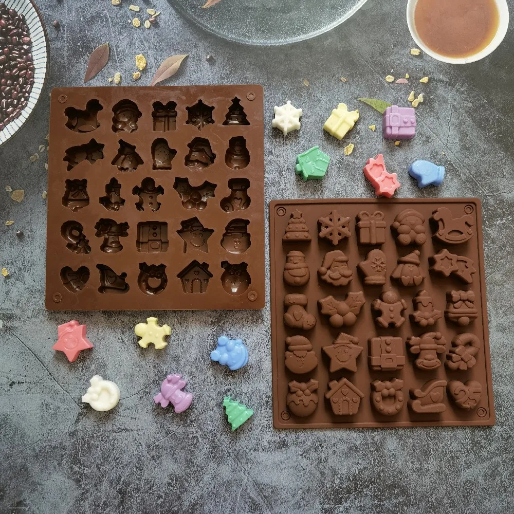 25 Cavity Variou Shapes Christmas Silicone Chocolate Mould DIY Cookies Cake Baking Xmas Tree Candy Santa Claus Gift Mold Tools