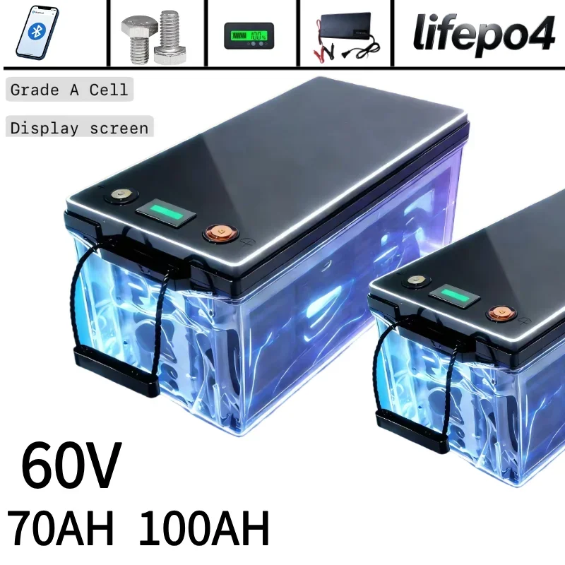 60V LiFePO4 Battery 70Ah 100Ah Integrated 100A BMS Bluetooth Function Lithium Battery Pack For Electric Scooter & Electric Motor