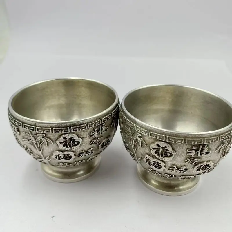 Antique Bronze Collection White Copper Baifu Wine Glass Home Water Cup Decorative Ornaments Antique Copper Cup Wine Glass Orname