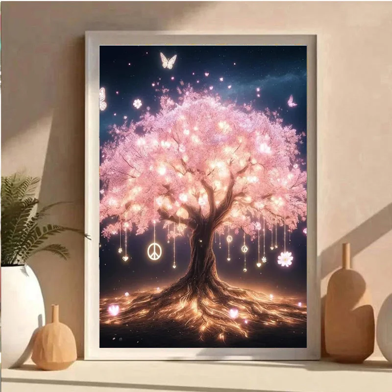 AB Diamond DIY Diamond Painting Set, featuring a pink Tree of Life design, is ideal for adults and beginners.