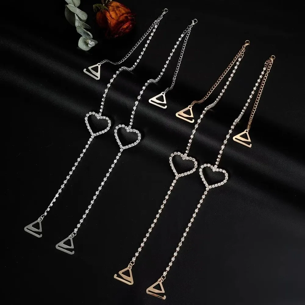 

2Pcs Slip Resistant Bra Straps Lingerie Accessories Adjustable Length Removable Underwear Straps Heart-Shaped Style Crystal