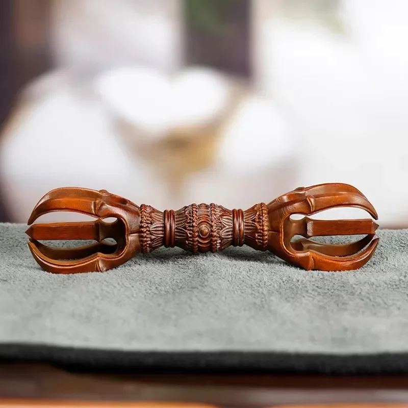 Vajra Five-Pronged Thunderbolt - Central Tantric Ritual Object in Boxwood, Symbol of Unbreakable Wisdom, Master-Carved Sacred Co