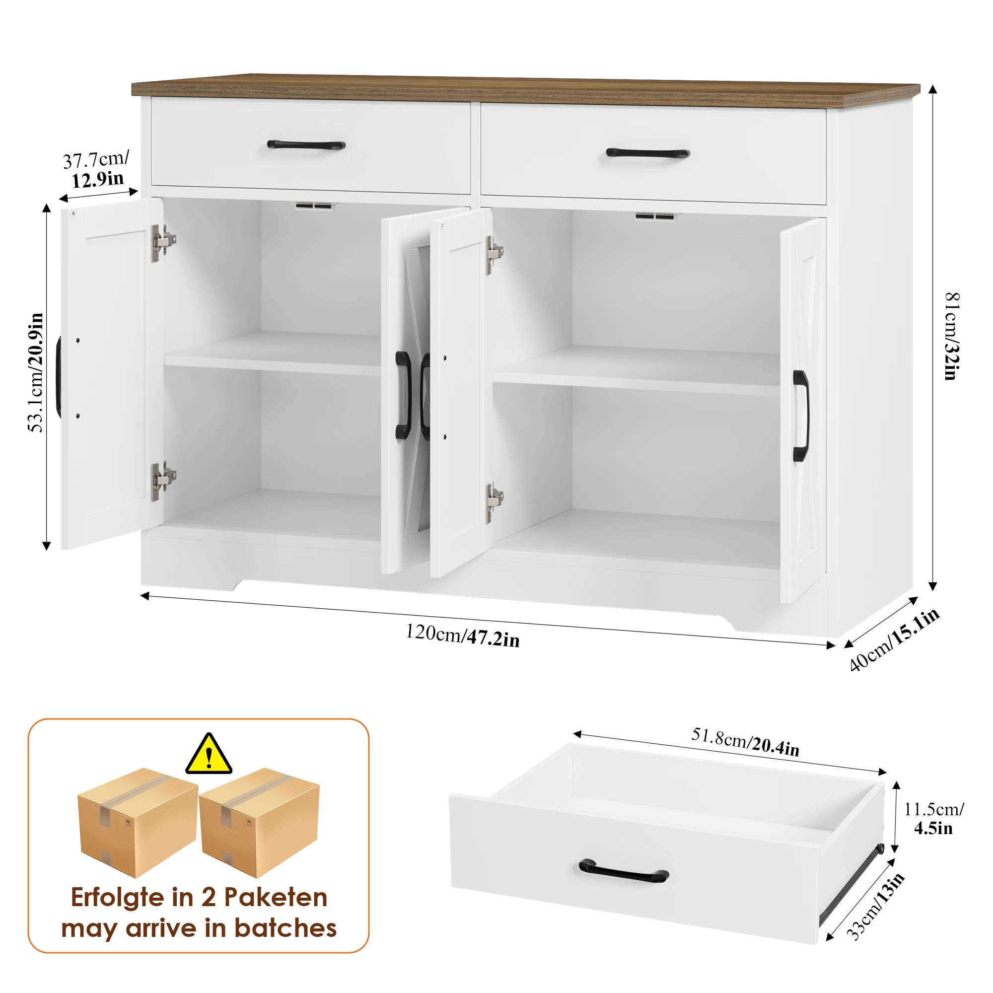 Imagen 6: Aparador, armario de cocina de 120 cm de ancho con paneles, armario de almacenamiento tipo buffet para cocina con 2 cajones y 4 puertas