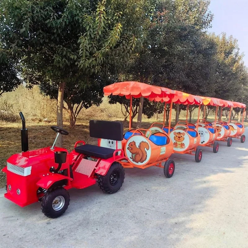 Best Seller Oil Drum Train, Awning Trackless Sightseeing Electric Train, Amusement Facility for Scenic Spot Farm