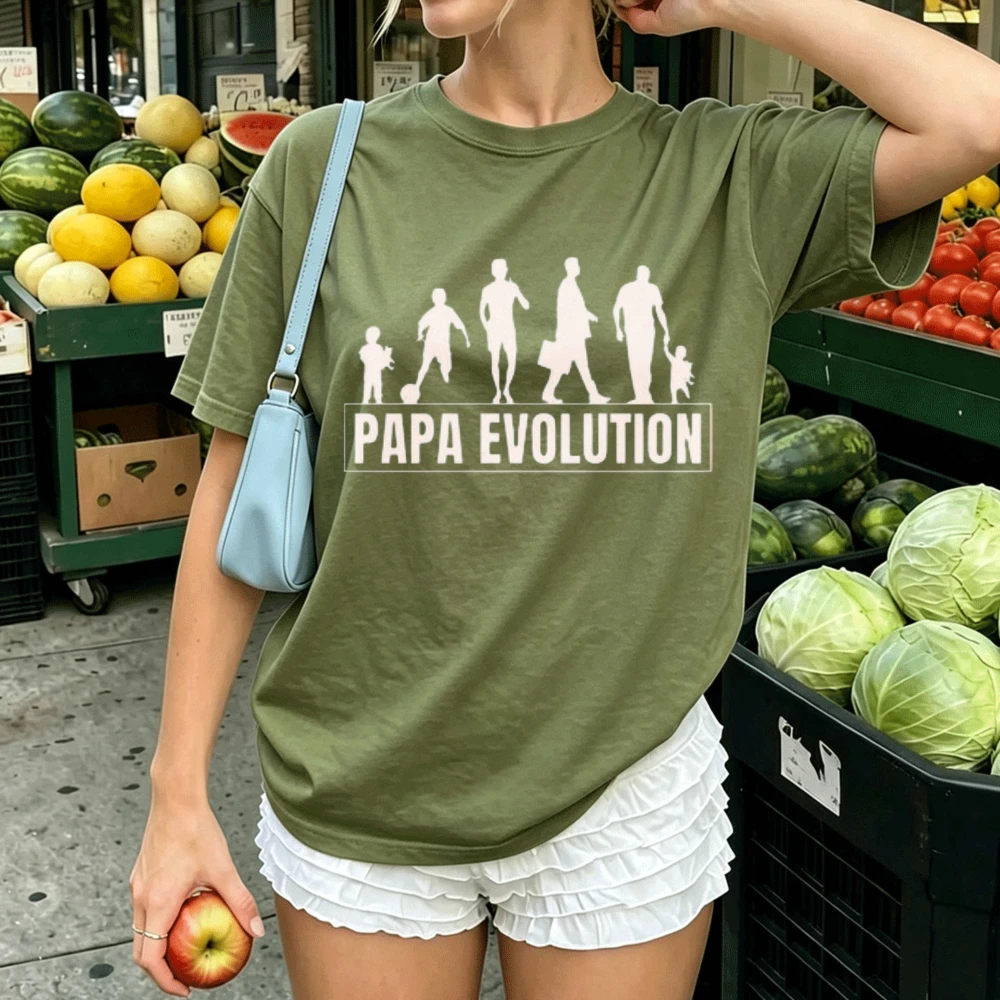 Papa Evolution Silhouette Graphic Women Cotton Short Sleeve T‑Shirt Father Dad Family Humor Print Casual Daily Streetwear Tops