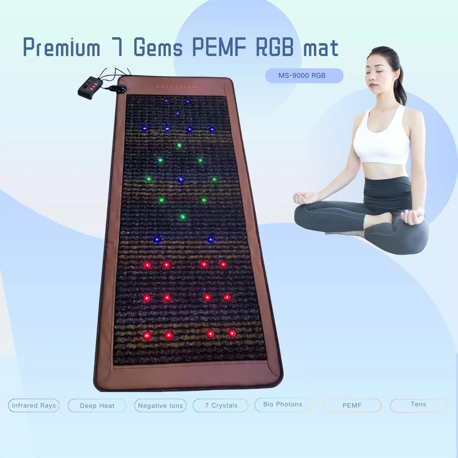 PEMF Therapy Mat Matte RGB Photon Light Far Infrared Healing Chakra Schumann 7 Crystals Heating Magnetic Massage Mattress