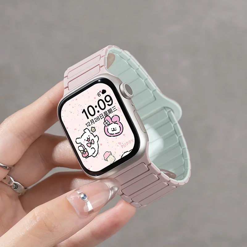 애플 워치 밴드용 마그네틱 루프 실리콘 스트랩 46mm 42mm 49mm 45mm 41 44mm 40mm IWatch Ultra 2 시리즈 11 10 9 8 7 6 5 4 SE 3
