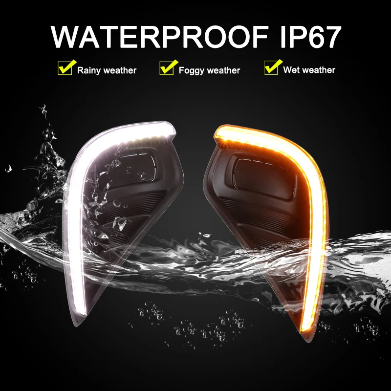 3-in-1 Front Fog Warning Lamp White DRL Light Night Blue Driving Light Turn Signal Lights For Toyota Highlander 2020 -2023