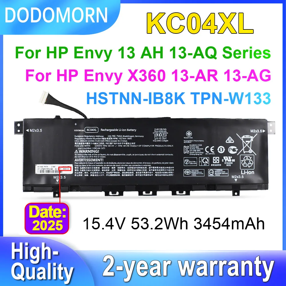 

Аккумулятор для ноутбука DODOMORN для HP Envy X360 13-AG 13M-AQ 13-AH 13-AG0000AU 13-AQ0010TU 13-AH0010TX серии KC04XL 15,4 В 53,2 Втч