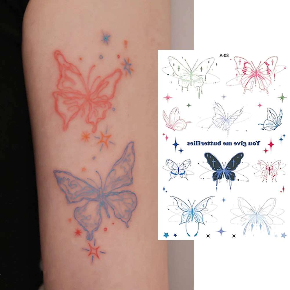 

6pcs Butterfly Temporary Tattoo Sticker Waterproof Long Lasting Self Adhesive Tattoo Stickers Wrist Body Art Decoration Makeup