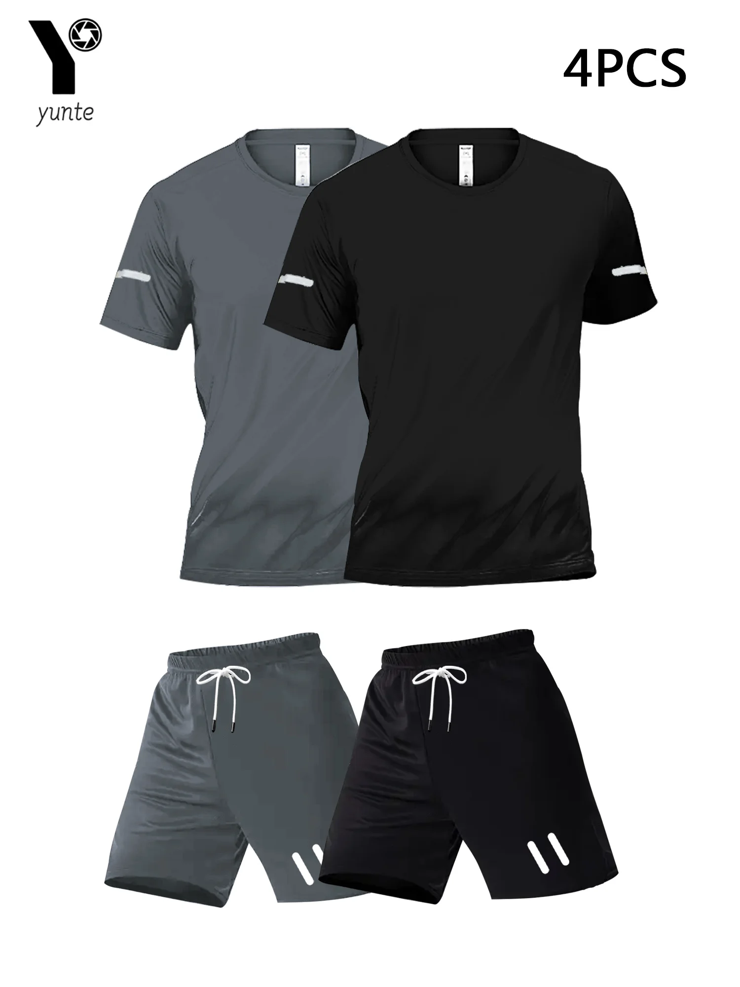

Men's Casual Sportswear 2 Sets of 4-Piece Printed Combination Set Short-Sleeved Round Neck T-Shirt and Flap Pocket Pants Shorts Suitable for Sports and Fitness Exercises in Spring, Summer and Autumn