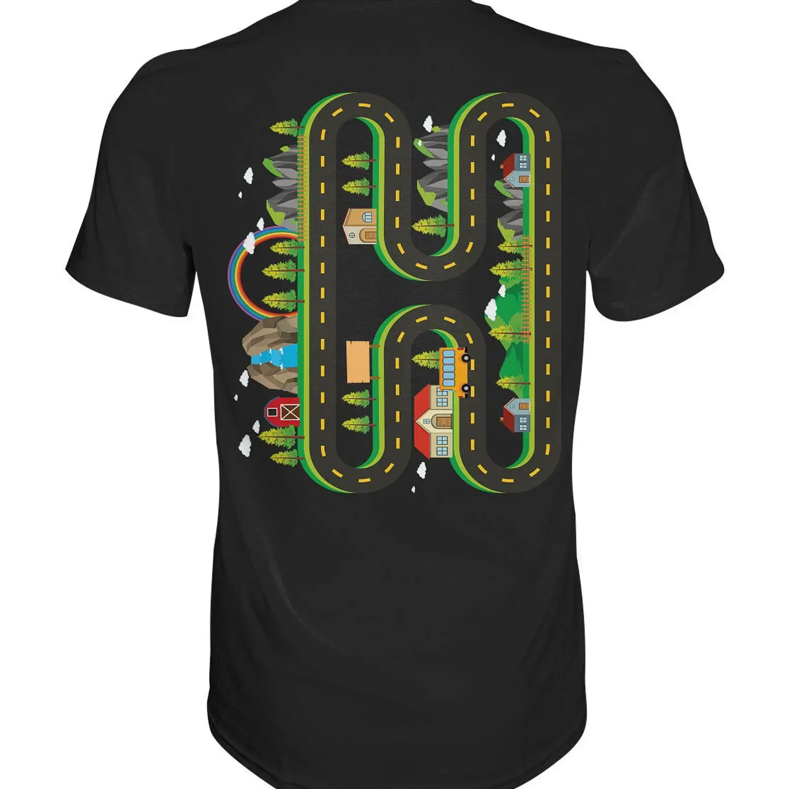 Men's Funny Back Car Road Map T Shirt Dad Massage PlaymaT Novelty Track Casual for Parent child Interaction vintage Washed