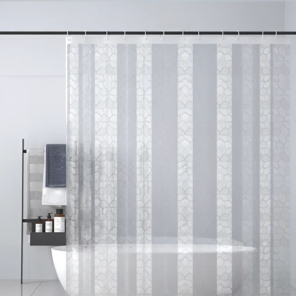 Modern 3D Pebble Shower Curtain Waterproof Mold Resistant Bathroom Divider Semi Transparent Bath Screen Geometric Pattern