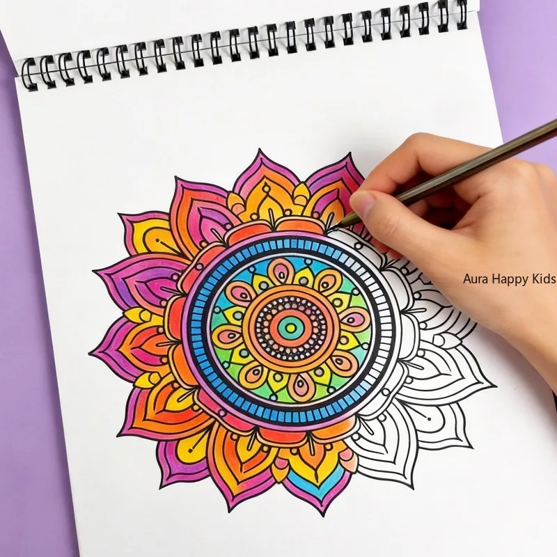 A Mandala Decompression and Healing Coloring Book, Black and White Fine Line Drafts, Adult Relaxing and Calming Hand Drawn Books
