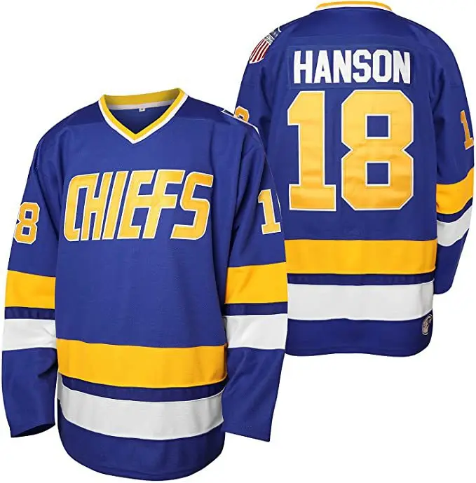 Men's Hanson Brothers #16 #17 #18 Chiefs Hockey Jersey SlapShot White Blue Movie Jerseys Stitched High Quality Cheap