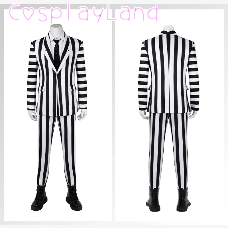 

Man Beetle Cosplay Costume Black and White Stripes Suit Juice Adam Costumes Halloween Comic Con Uniform Outfit Custom Made