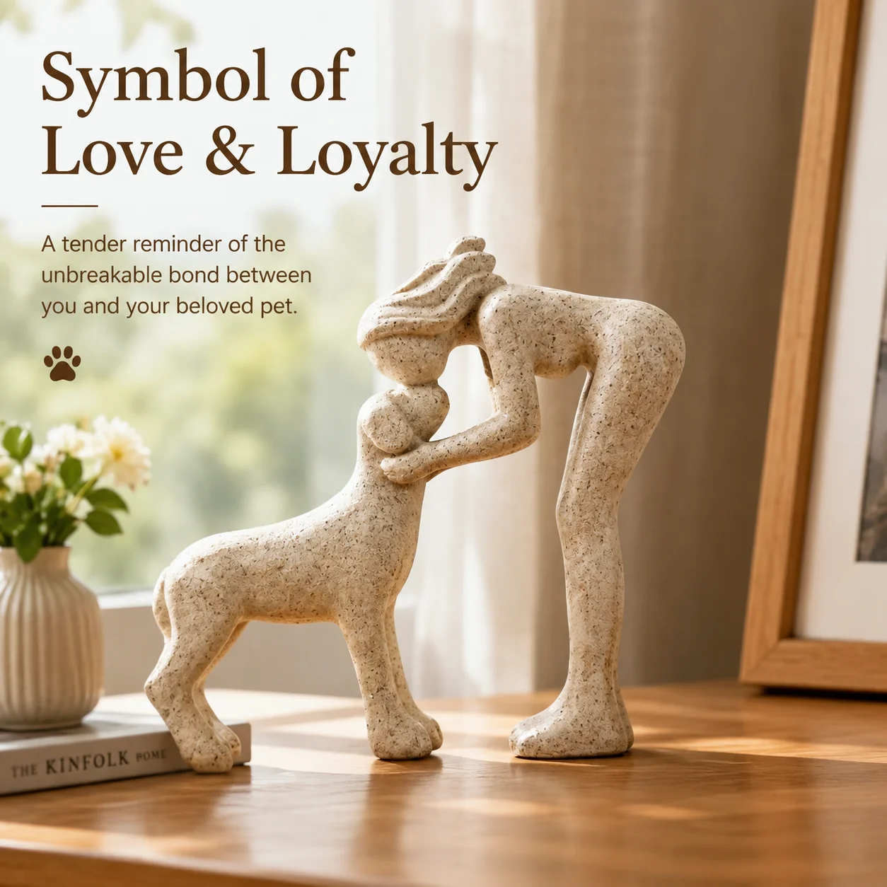 Modern Girl and Dog Statue Resin Ornament Emotional Friendship Sculpture Home Decoration Gift Pet Lover Memorial Figurine