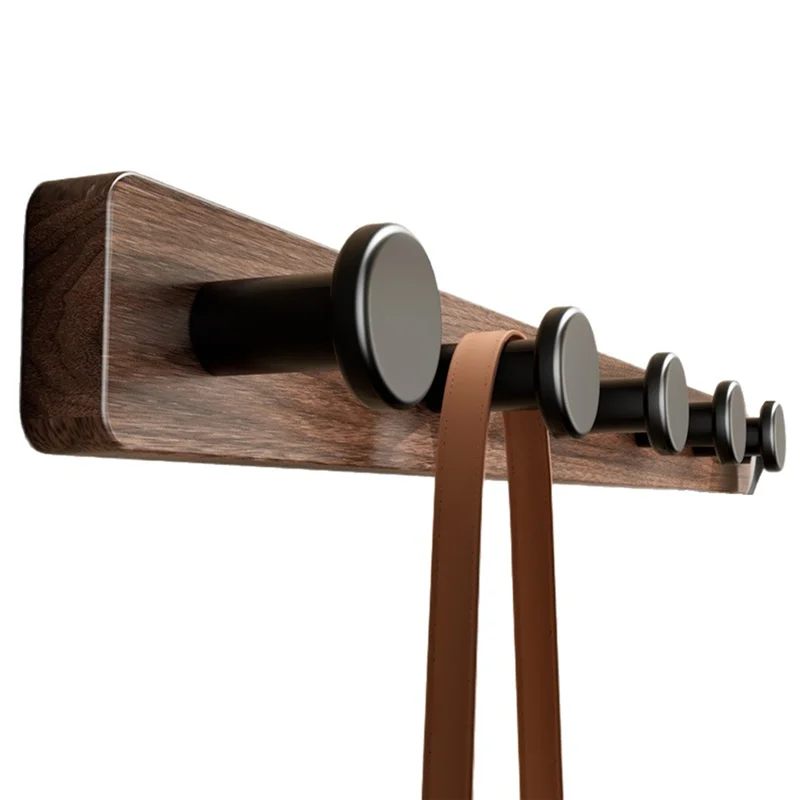 A04G-Black Walnut Coat Hooks In Walnut Solid Wood Space Aluminum No-Drill Design For Hallway, Hat Hooks, Bathroom Hangers