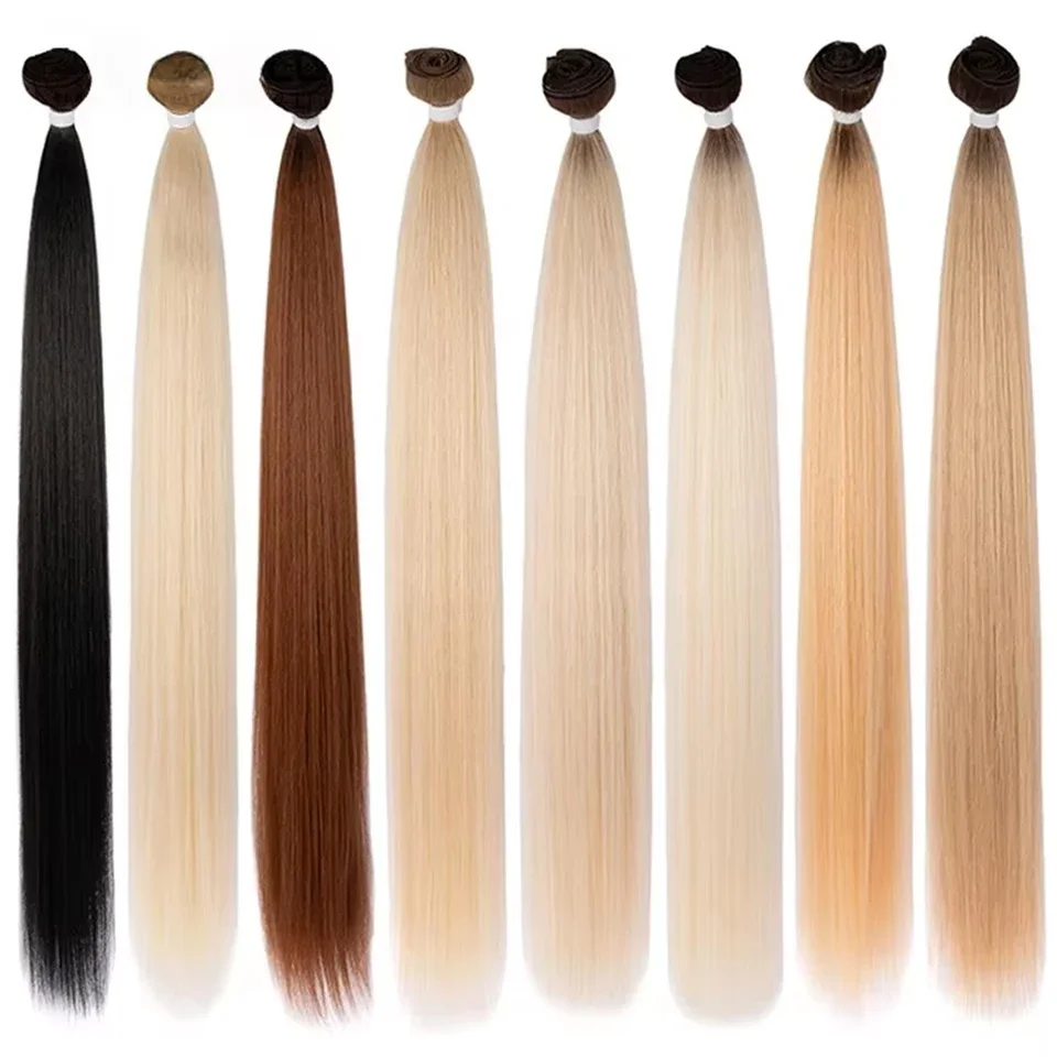 Syntetyczne 24-36 cali proste doczepy z kości Ombre blond pasma sztucznych włosów bardzo długie proste włosy pełne do końca