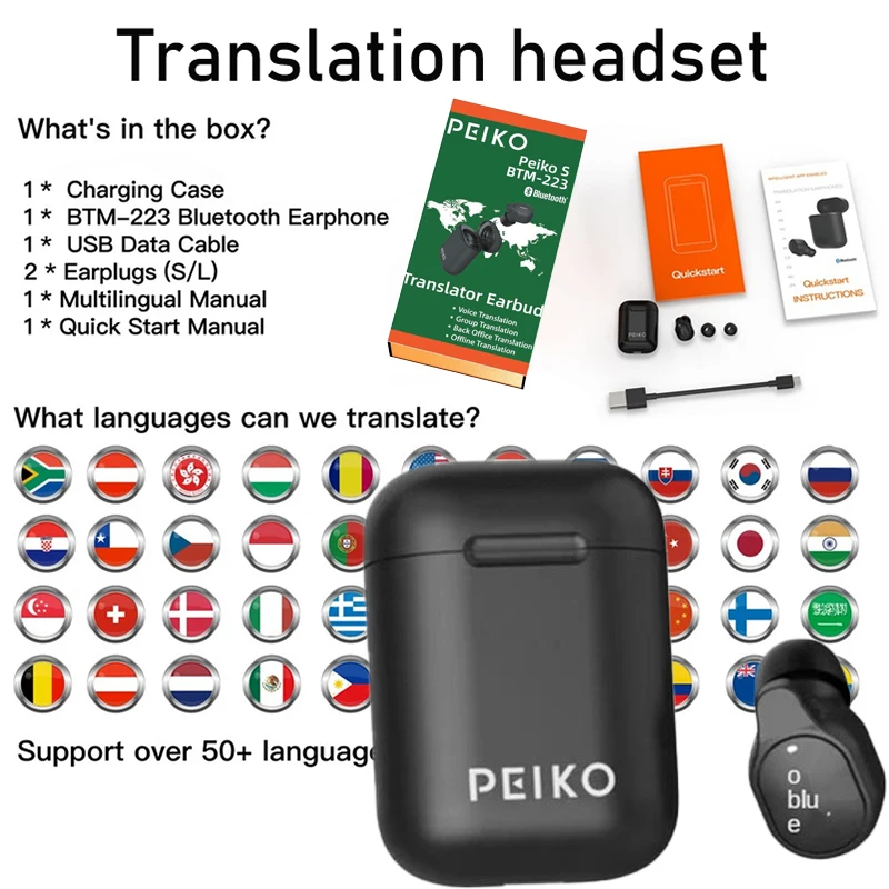 2022 New Translator Earbud Wireless Business Headset 50+ Languages Bluetooth 5 Off-line Translation Voice Assistant Backend