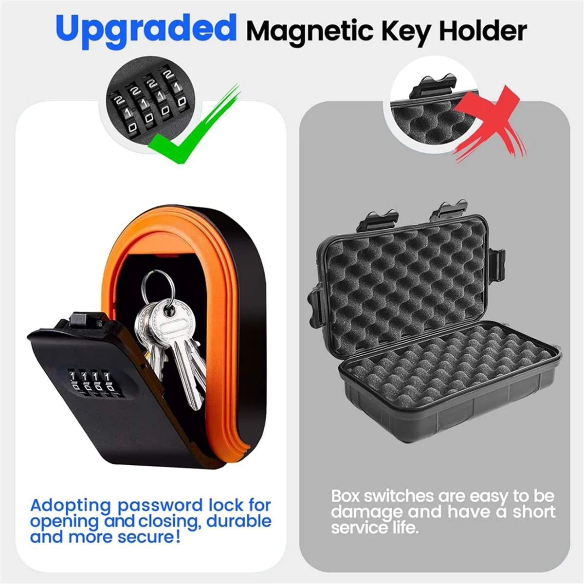 

ABGL Magntic Key Lock Box with 4 Digit Combination Lock Hider Under Car, Magnetic Key Holder for Indoors, Outdoor Travel A