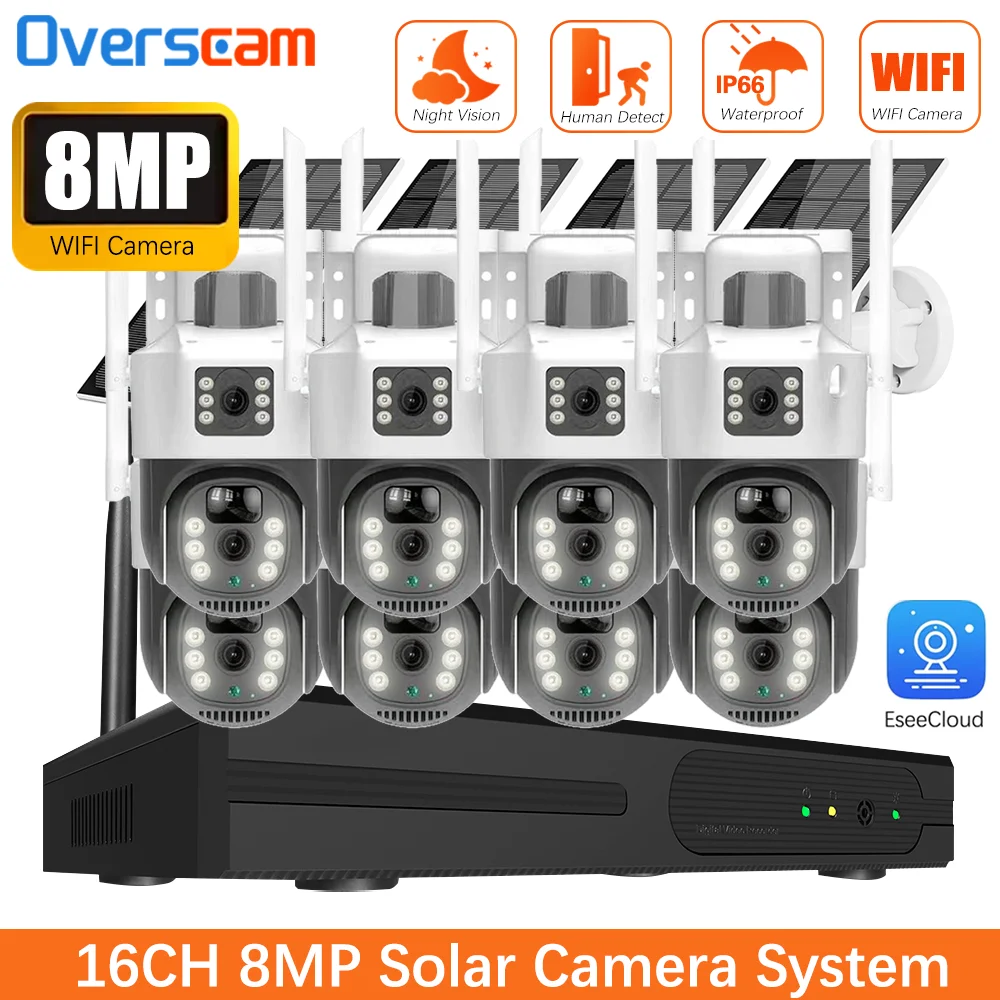 

16CH 5MP WIFI NVR Wireless Dual Lens Solar PTZ Camera CCTV Video Surveillance Kit NVR Indoor Outdoor EseeCloud Security System