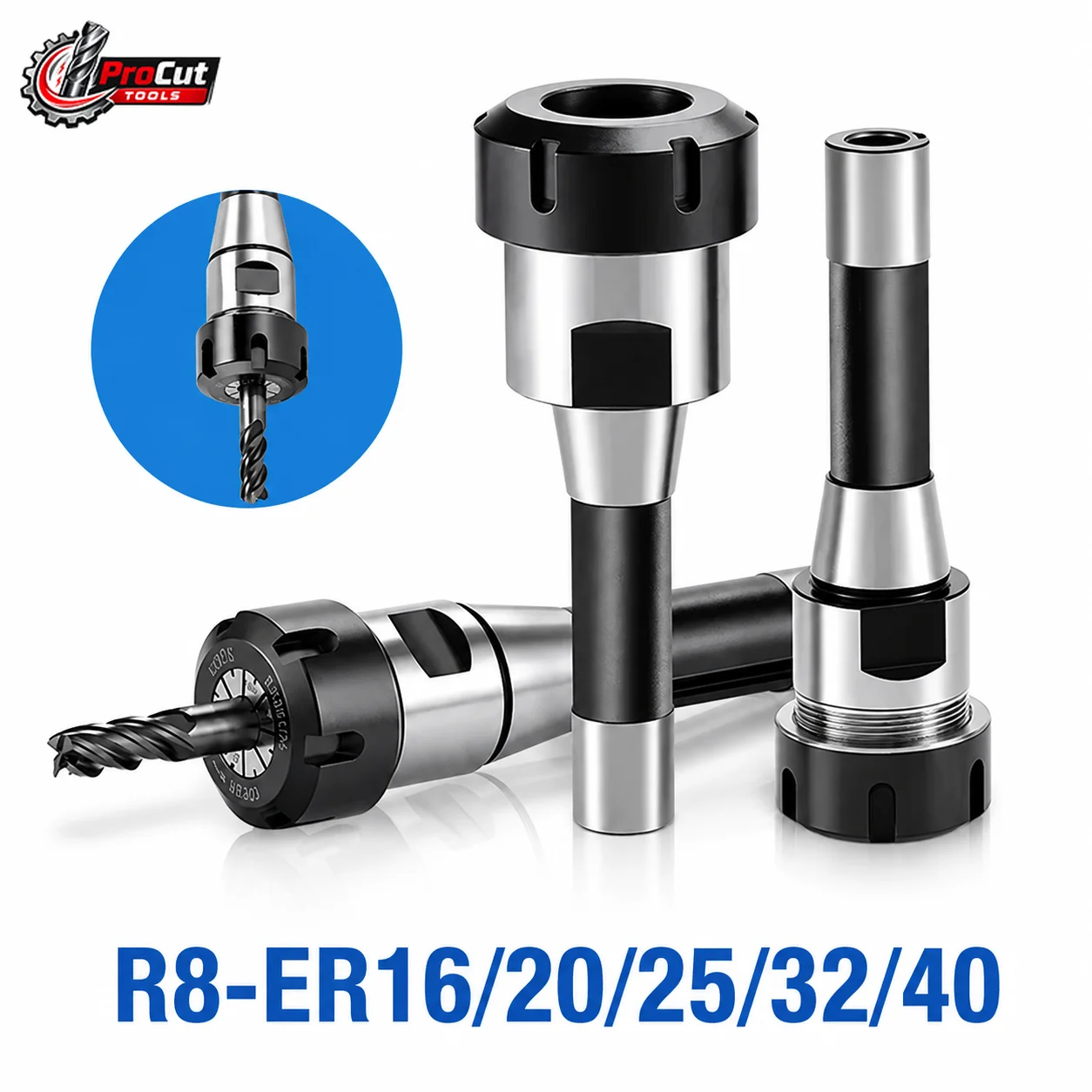 R8 ER Collet Chuck R8 ER16 ER20 ER25 ER32 ER40 M12 Thread Milling Tool Holder R8 Taper CNC Tool Holder