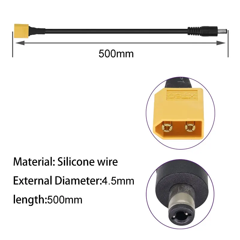 Kabel złącza XT60 do adaptera zasilania DC5.5x2.5mm do lutownic TS100, TS101, zasilania monitora FPV, przewodu zasilającego drona