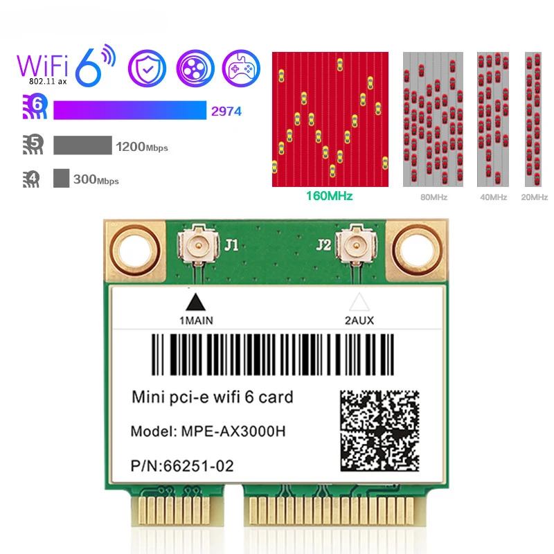 Wifi 6 AX3000 Bluetooth 5.2 Mini PCI-E Wireless Card AX200 Network Adapter For Laptop Win 10 11