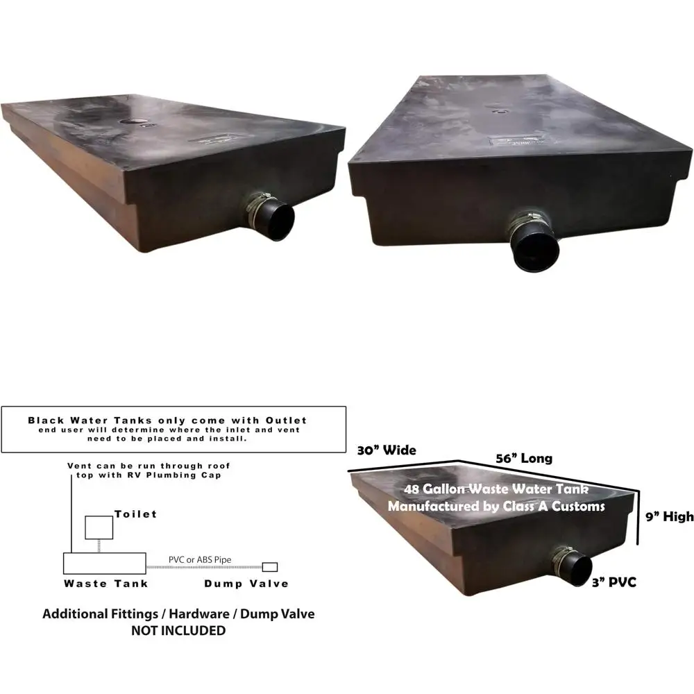 خزان مياه أسود RV سعة 48 جالونًا، 56 × 30 × 9، متوافق مع WT-4800