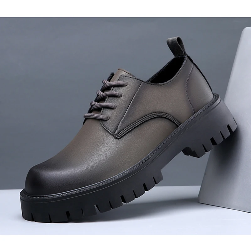 2023 Fashion Genuine Leather Shoes Men Brand Footwear Thick Sole Non-slip Cow Leather Mens Casual Shoes DX018