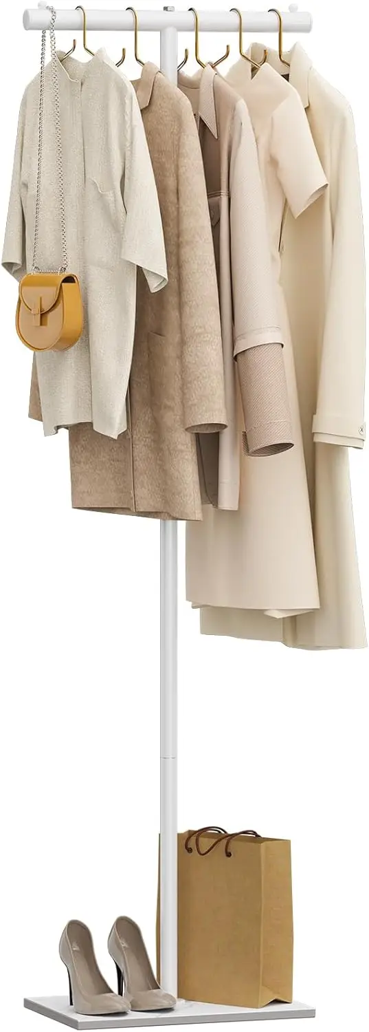 

Металлическая вешалка для одежды, напольная вешалка-стойка с каменным основанием, Т-образная отдельно стоящая вешалка для одежды, подходит для спальни, прихожей