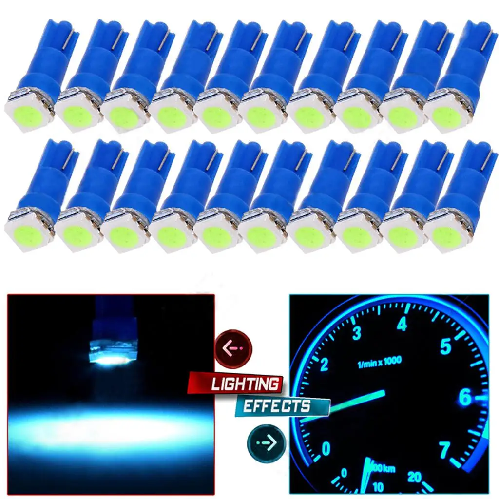 

Ice Blue T5 5050 LED Car Light Bulbs Wedge Instrument Lamp Bulb Low Power Dashboard Lighting for Car Parts